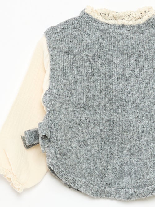 Trui met 2-in-1 effect, met blouse-details van luchtige katoen - Kiabi