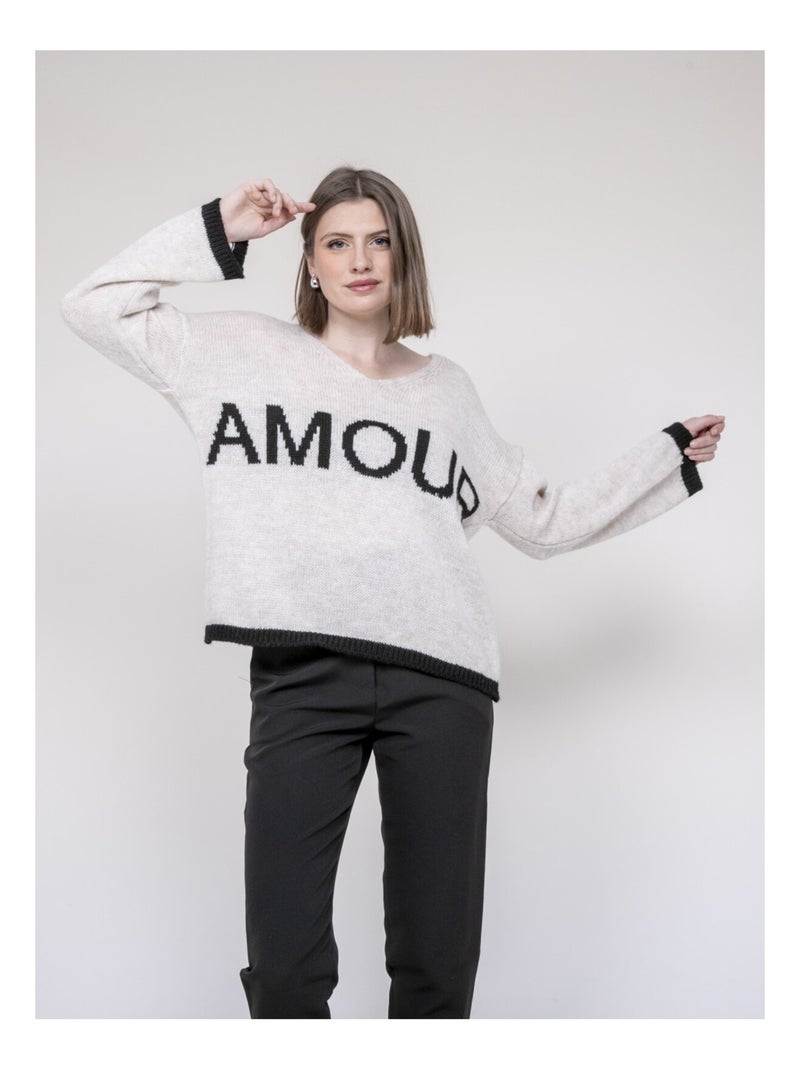 Trui met amour klaofina-opschrift. Ecru - Kiabi