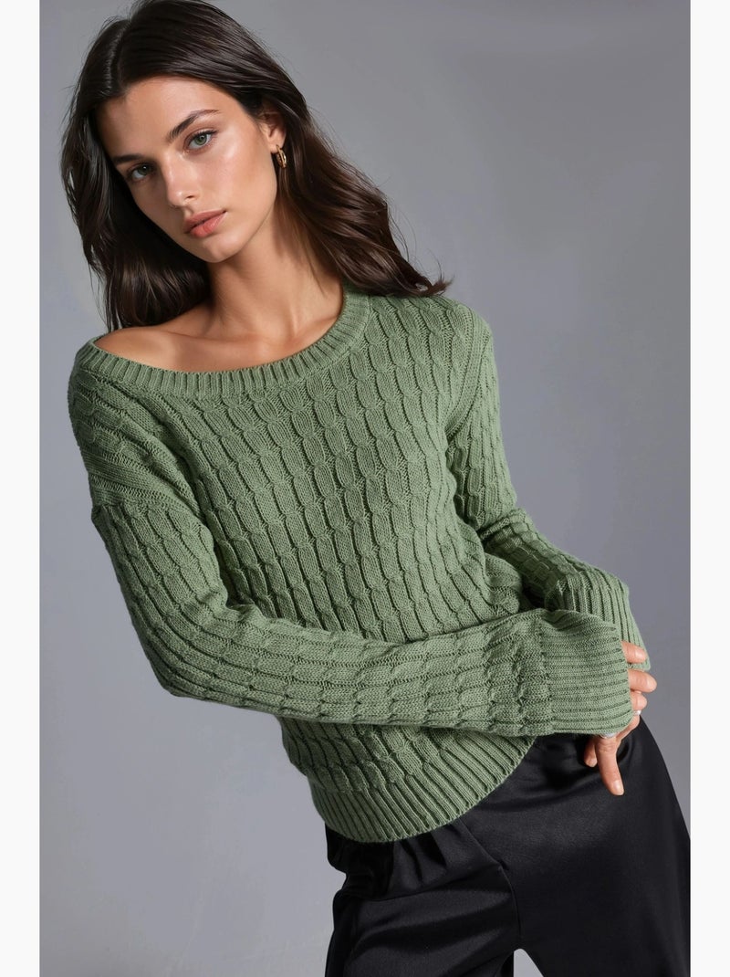Trui met boothals en kabelbreisel my fashion Pastelgroen - Kiabi
