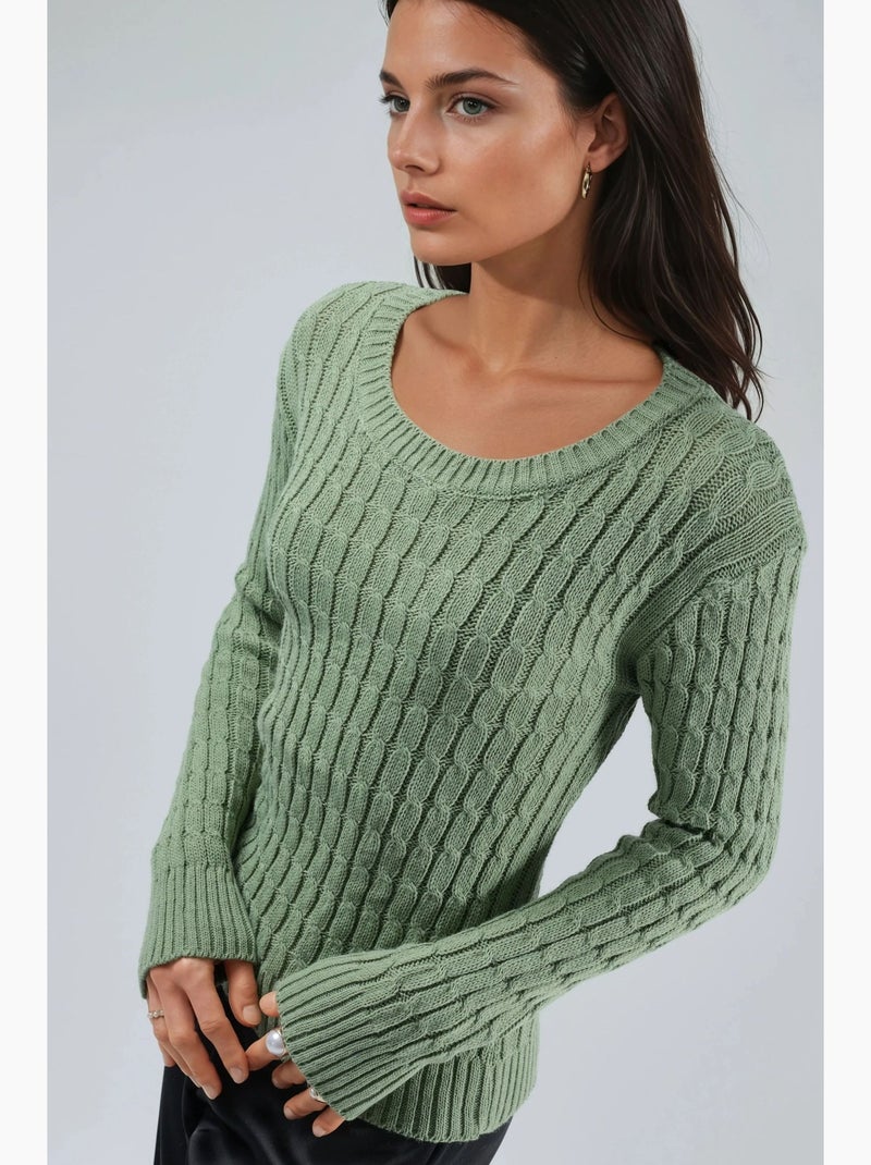 Trui met boothals en kabelbreisel my fashion Pastelgroen - Kiabi