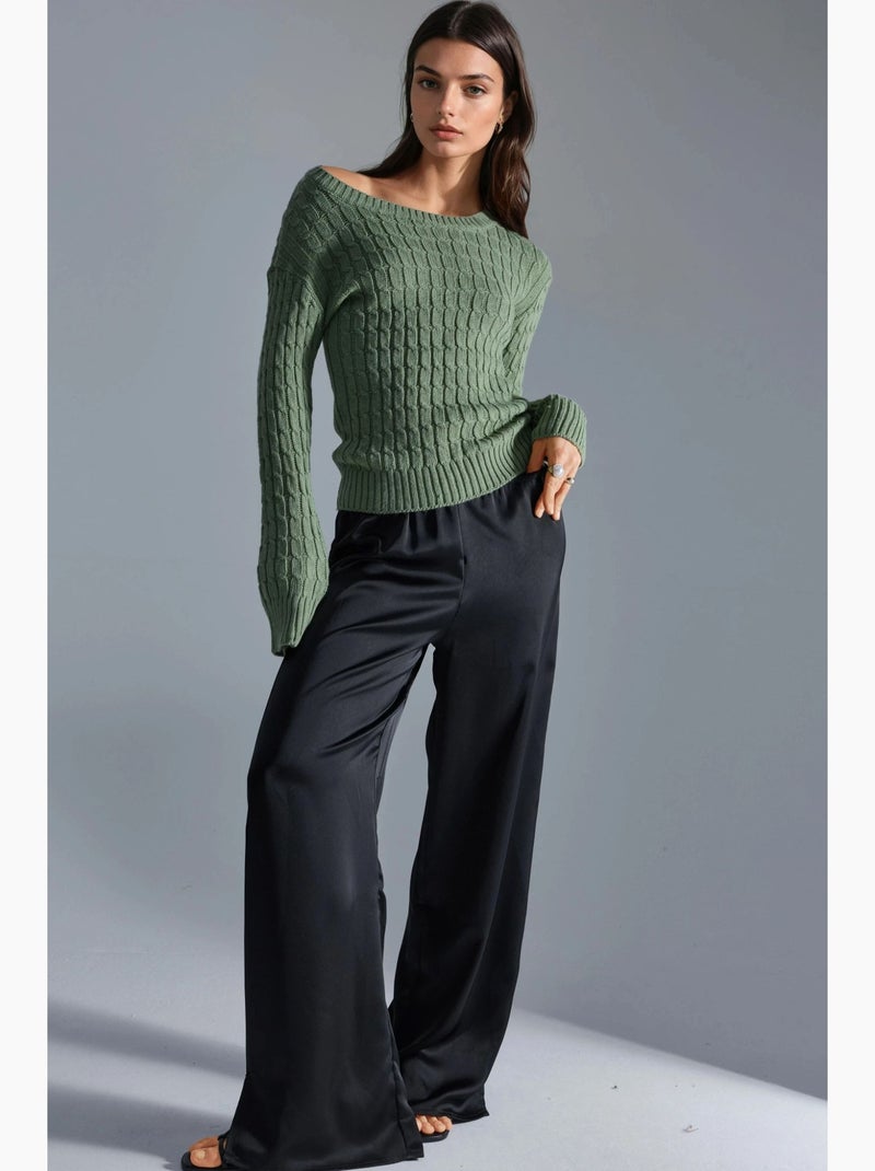 Trui met boothals en kabelbreisel my fashion Pastelgroen - Kiabi