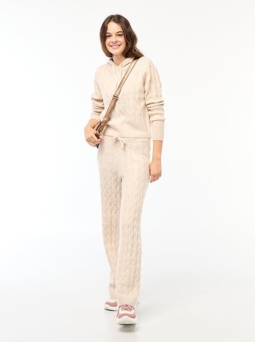 Trui met capuchon en kabelpatroon - Kiabi