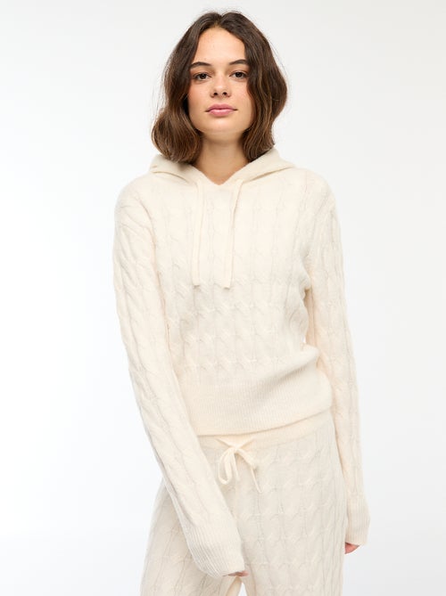 Trui met capuchon en kabelpatroon - Kiabi