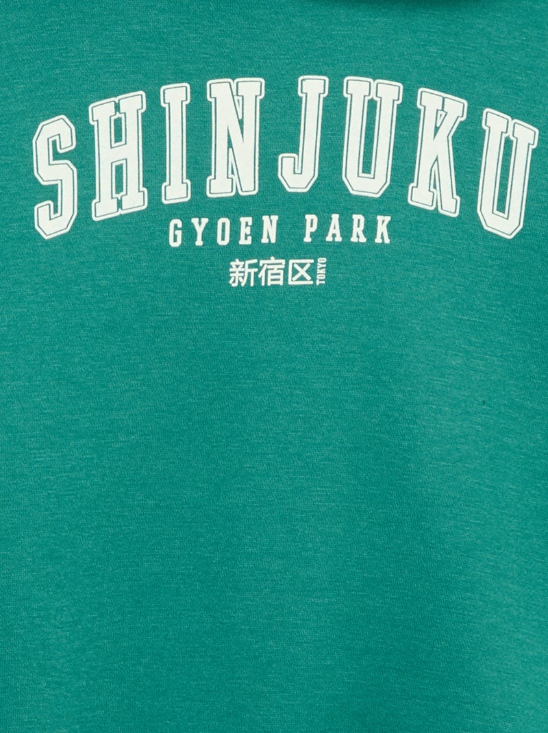 Trui met capuchon en print Groen - Kiabi