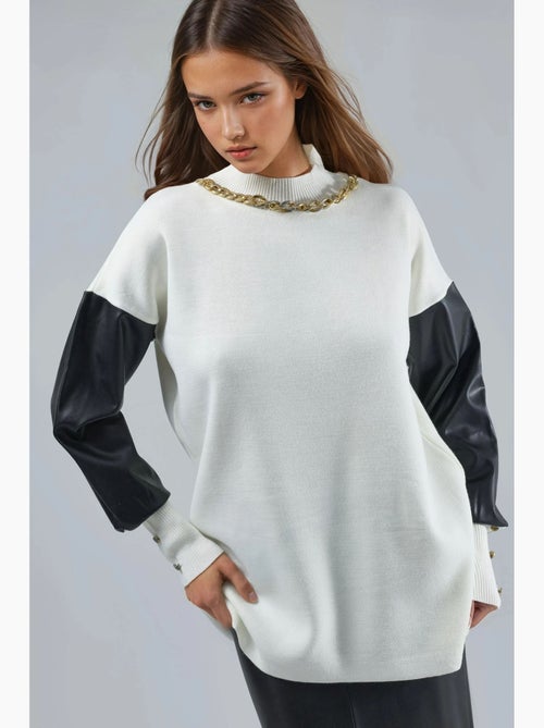 Trui met details van imitatieleer my fashion - Kiabi Trui met details van imitatieleer my fashion - Kiabi