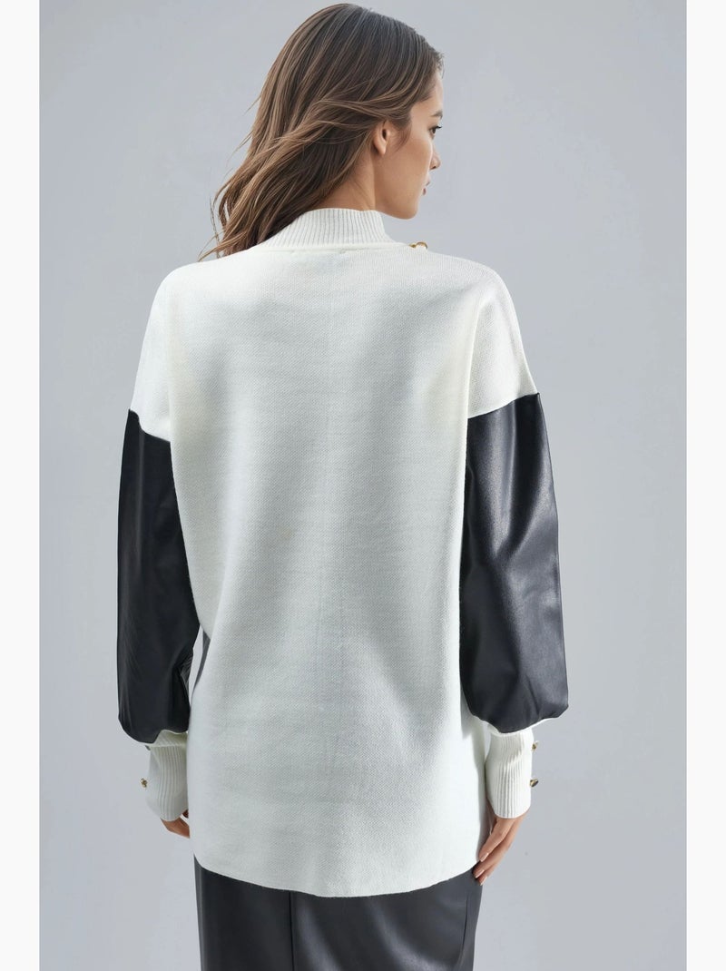 Trui met details van imitatieleer my fashion Gebroken wit - Kiabi