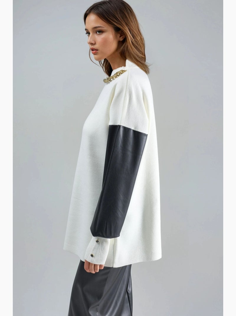 Trui met details van imitatieleer my fashion Gebroken wit - Kiabi