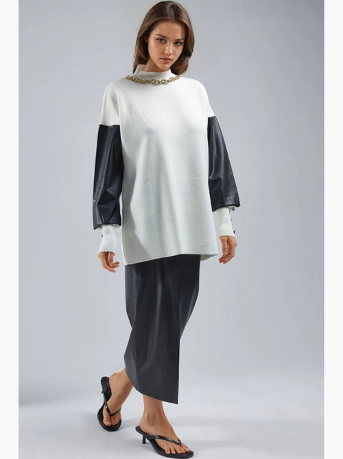 Trui met details van imitatieleer my fashion - Kiabi Trui met details van imitatieleer my fashion - Kiabi
