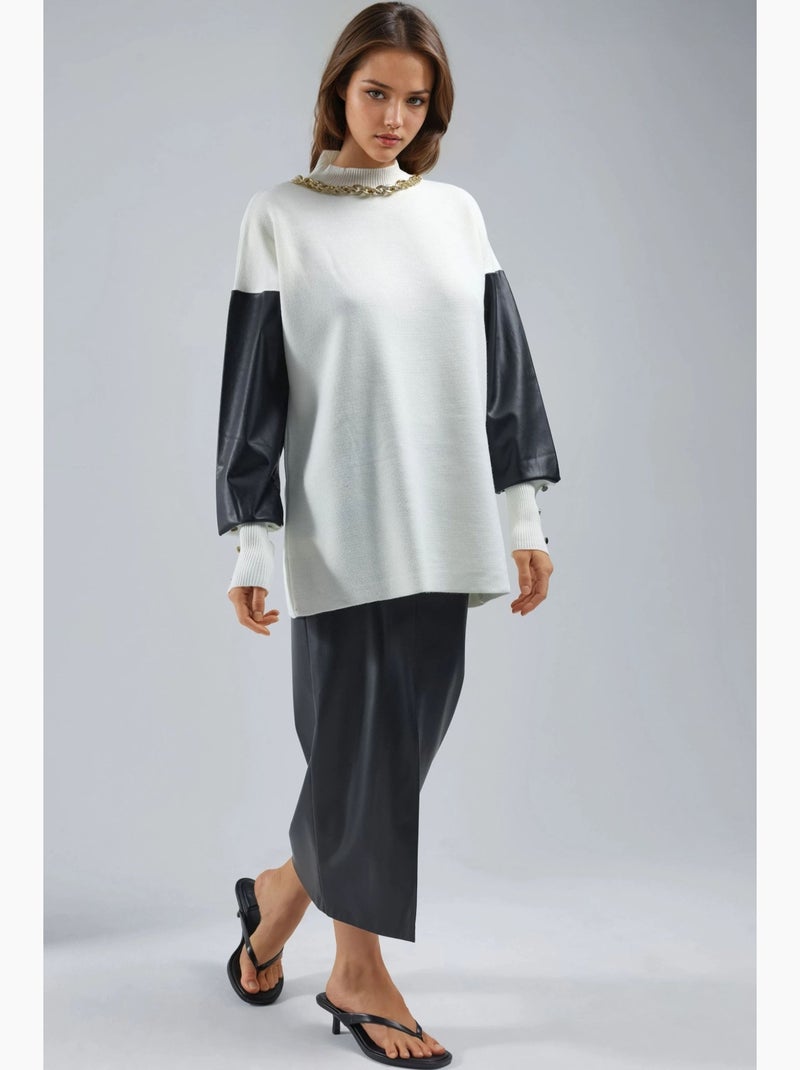 Trui met details van imitatieleer my fashion Gebroken wit - Kiabi