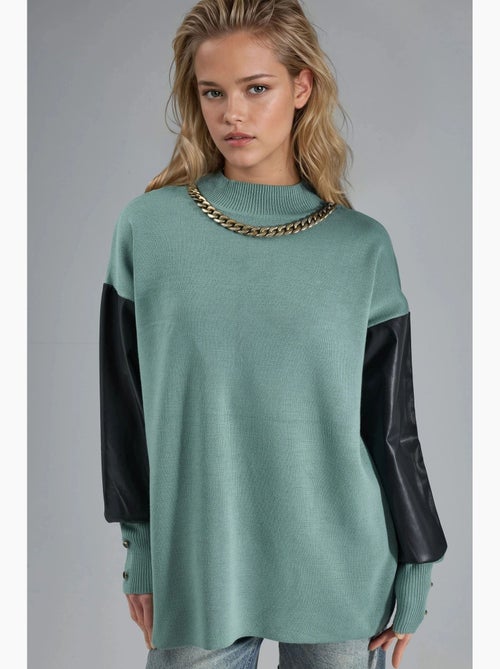 Trui met details van imitatieleer my fashion - Kiabi Trui met details van imitatieleer my fashion - Kiabi