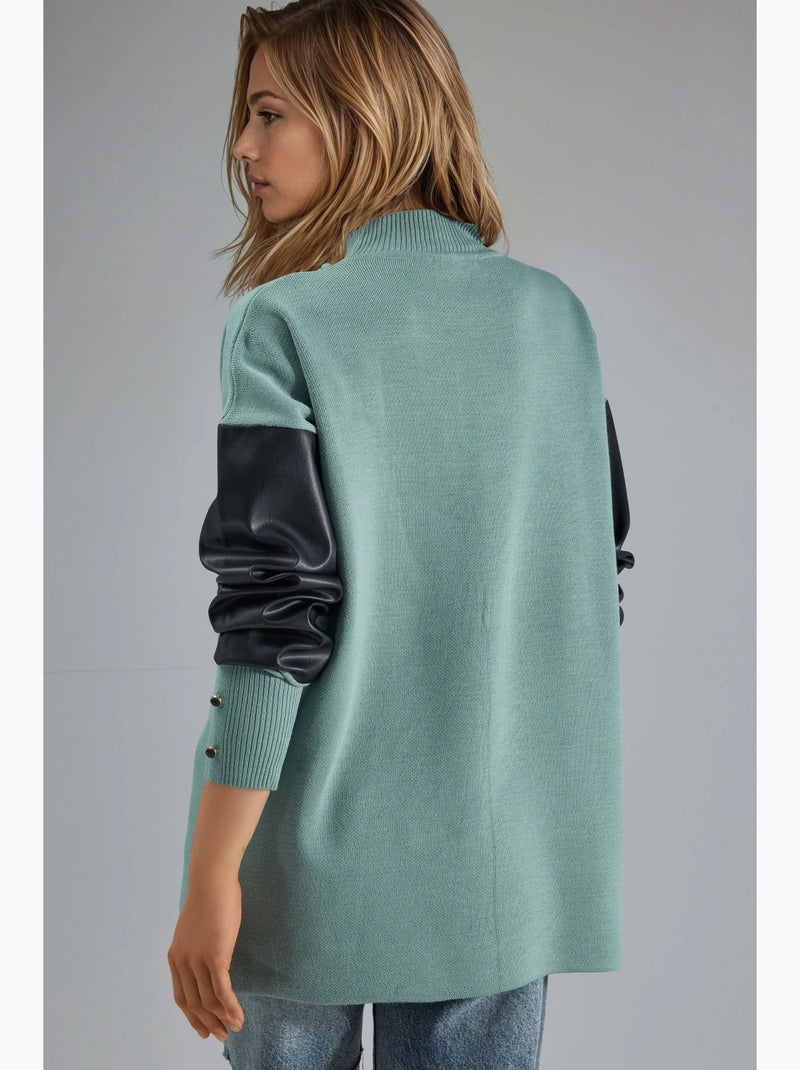 Trui met details van imitatieleer my fashion Pastelgroen - Kiabi