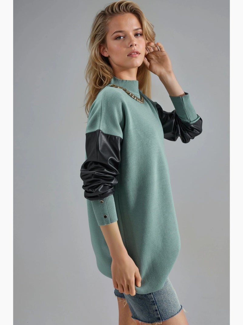 Trui met details van imitatieleer my fashion Pastelgroen - Kiabi
