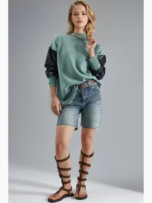 Trui met details van imitatieleer my fashion - Kiabi Trui met details van imitatieleer my fashion - Kiabi