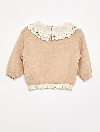 Trui met fantasiekraag van broderie anglaise