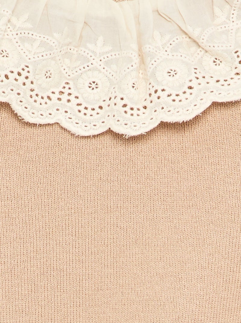 Trui met fantasiekraag van broderie anglaise Biege - Kiabi