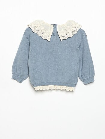 Trui met fantasiekraag van broderie anglaise