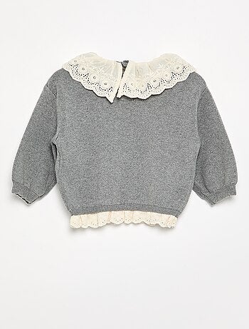 Trui met fantasiekraag van broderie anglaise