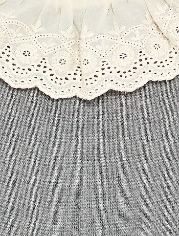 Trui met fantasiekraag van broderie anglaise