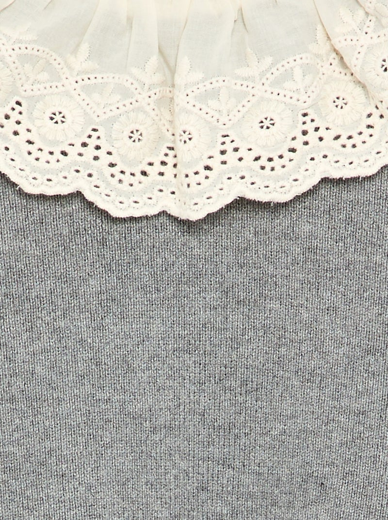Trui met fantasiekraag van broderie anglaise Grijs - Kiabi