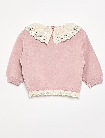 Trui met fantasiekraag van broderie anglaise