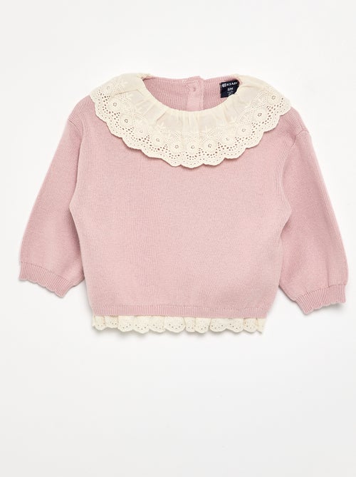 Trui met fantasiekraag van broderie anglaise - Kiabi