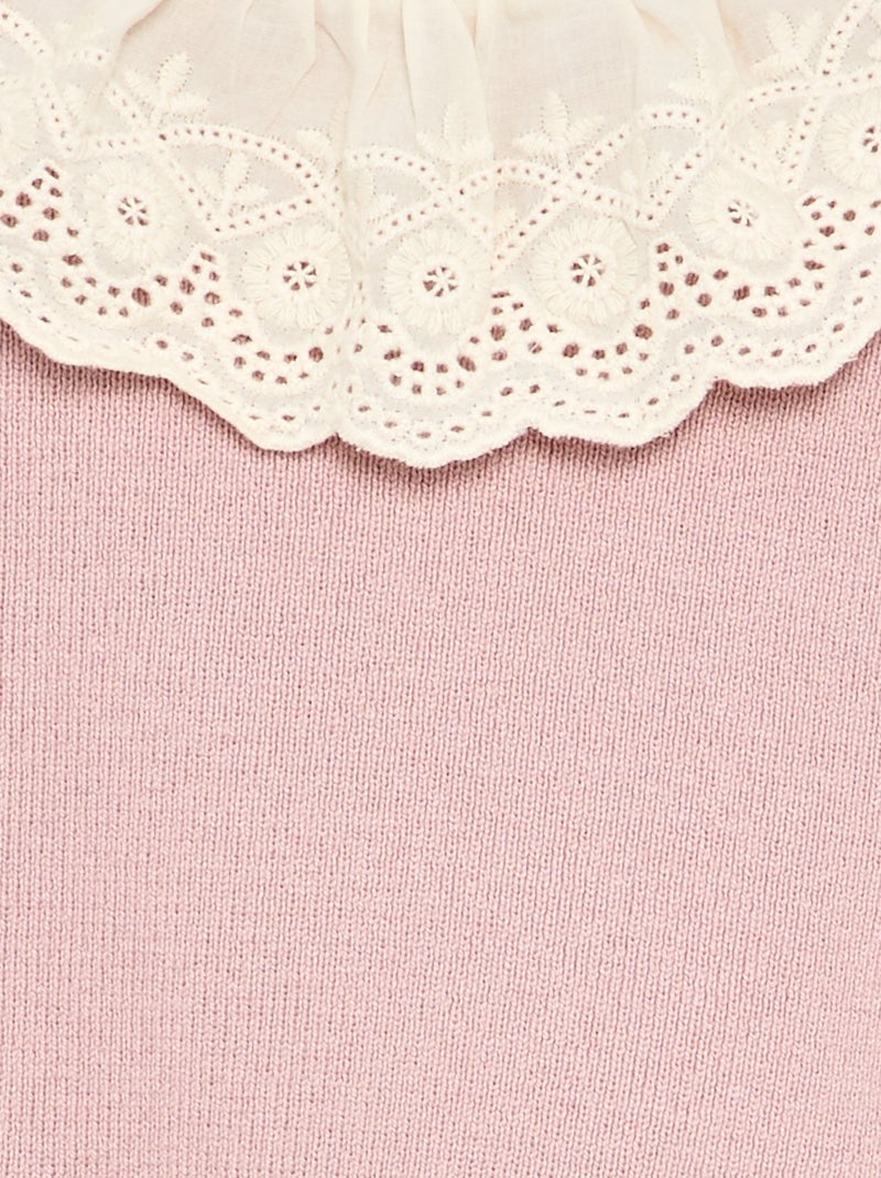 Trui met fantasiekraag van broderie anglaise Paars - Kiabi