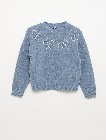 Trui met geborduurde bloemen en pailletten