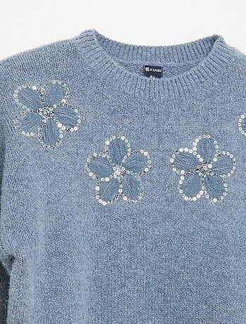 Trui met geborduurde bloemen en pailletten