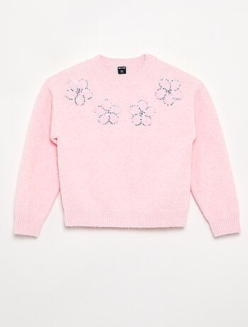 Trui met geborduurde bloemen en pailletten