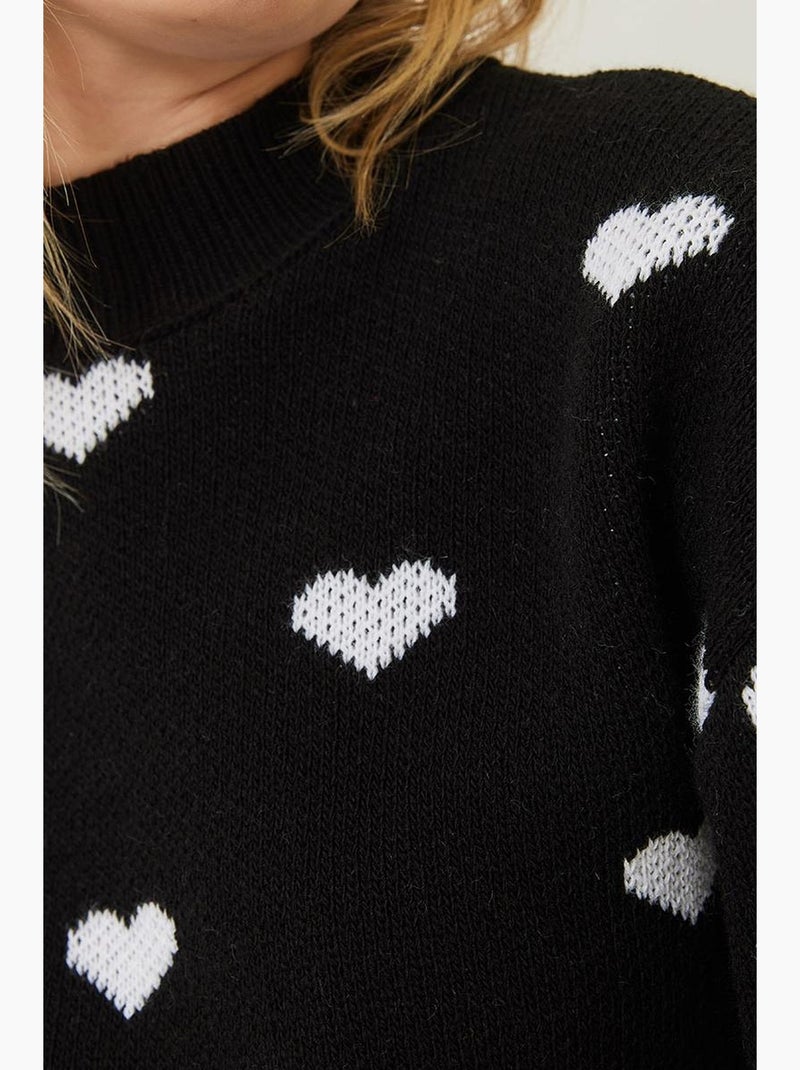 Trui met hartjespatroon, ronde hals en relaxed fit lucci Zwart Wit - Kiabi