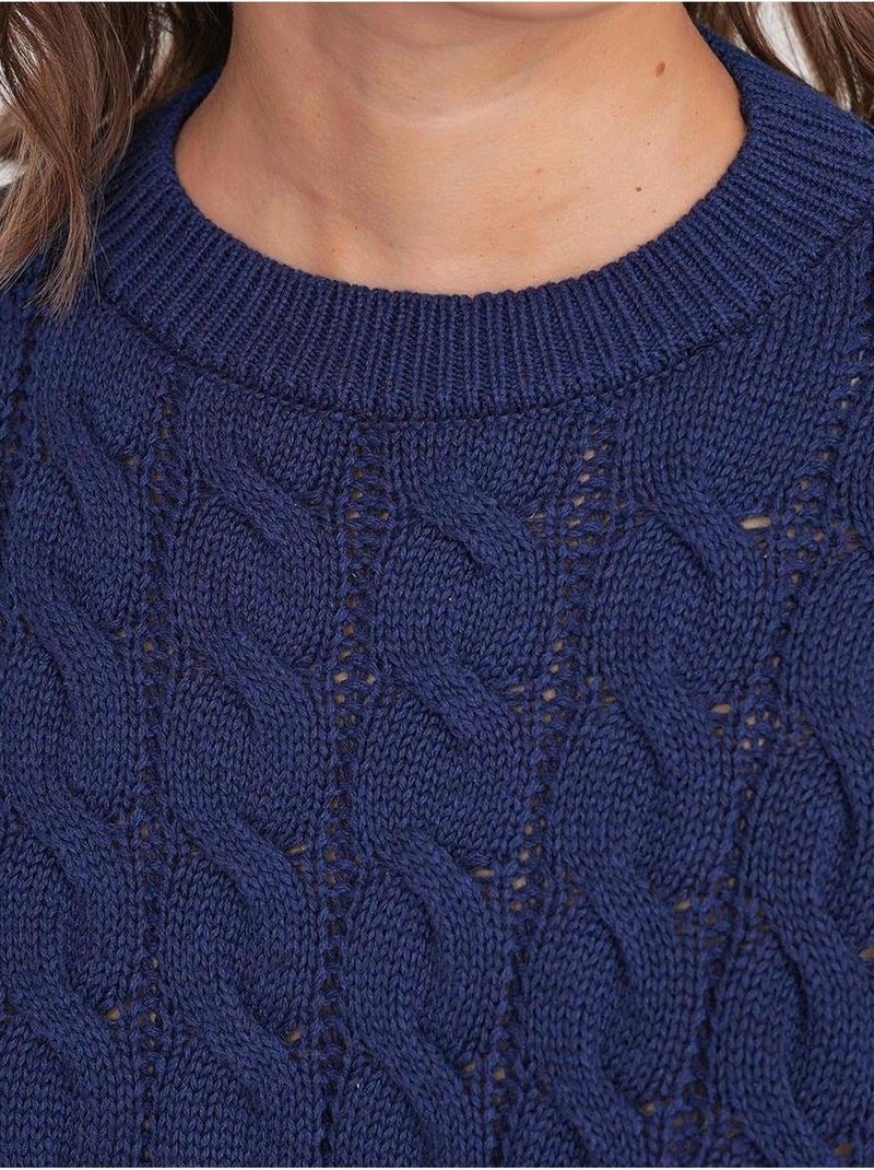 Trui met kabelbreipatroon en ronde hals mixray Marineblauw - Kiabi