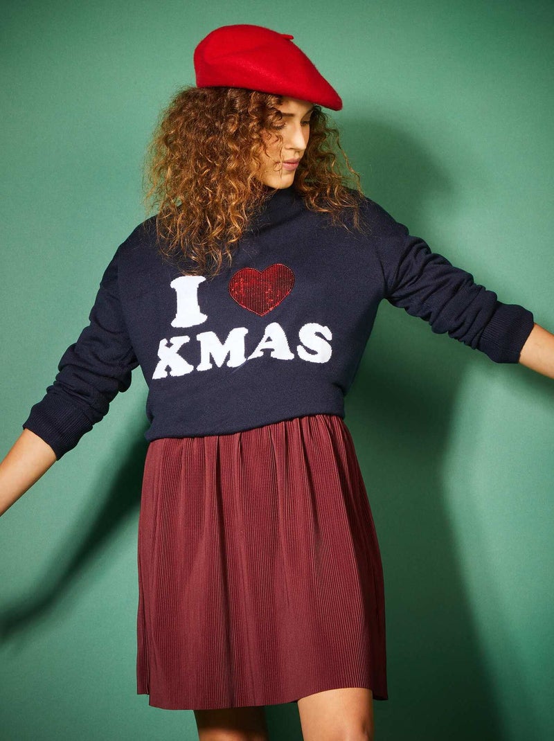 Trui met kerstmotief BLAUW - Kiabi