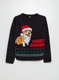 Trui met kerstprint en ronde hals ZWART - Kiabi