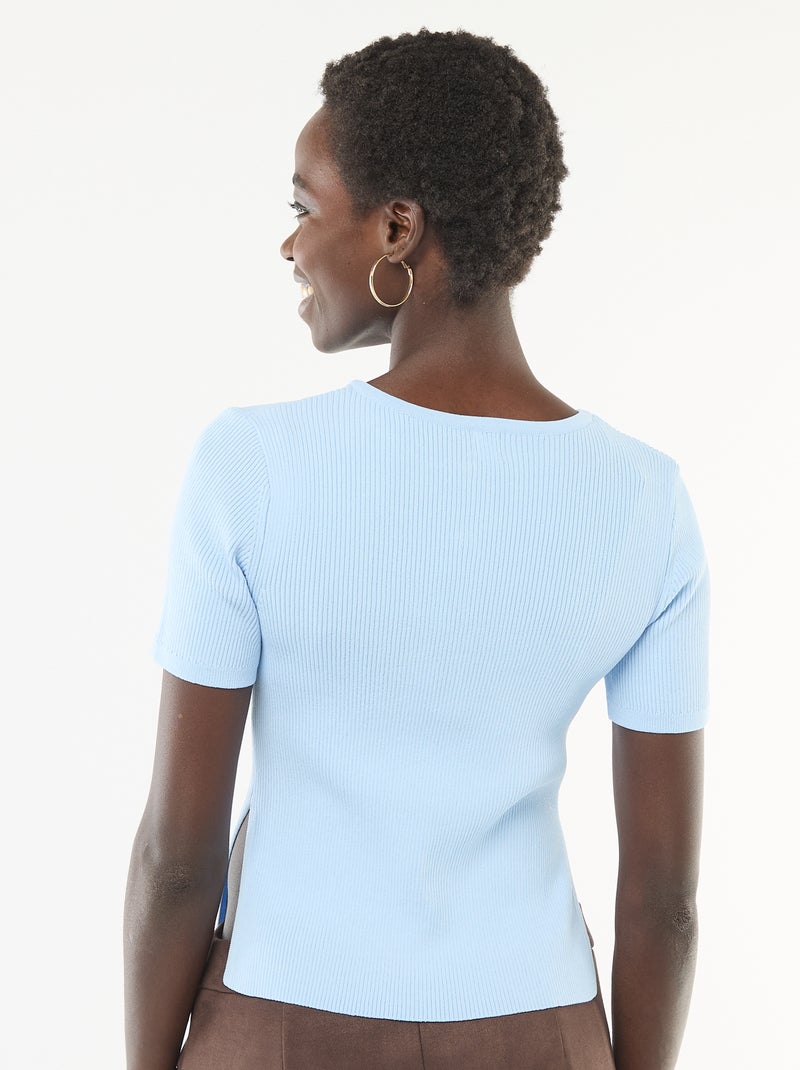 Trui met korte mouwen en fantasieknopen Blauw - Kiabi