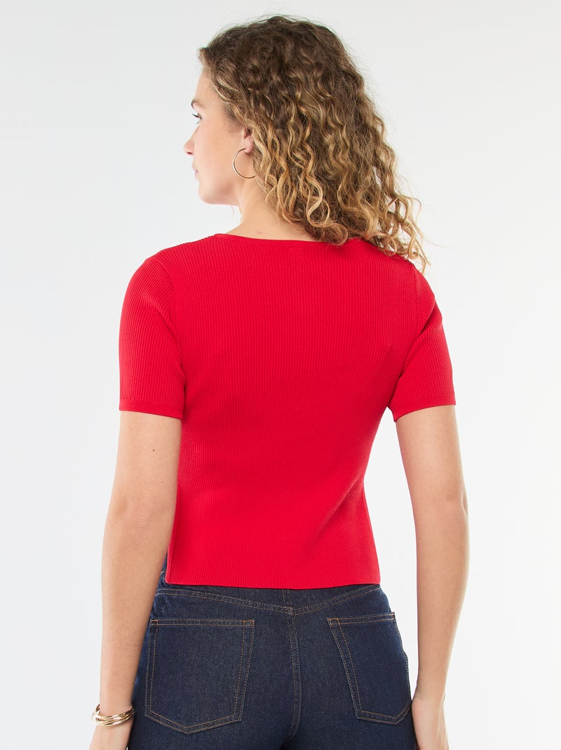 Trui met korte mouwen en fantasieknopen Rood - Kiabi