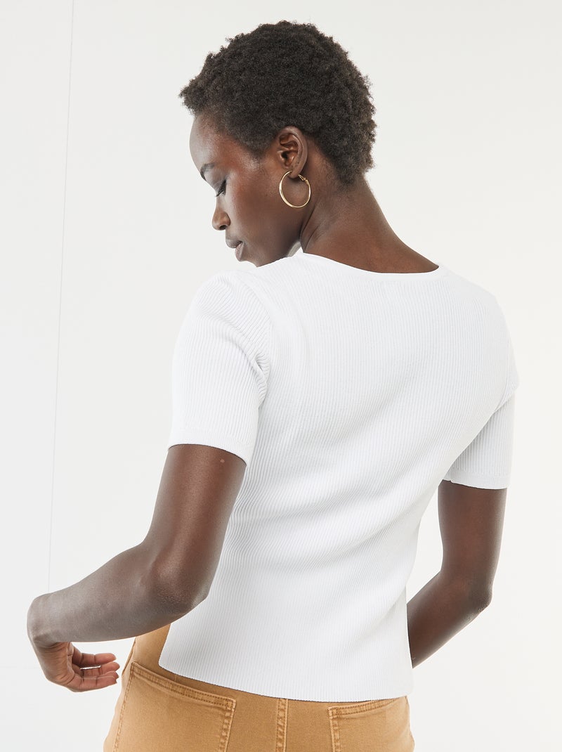 Trui met korte mouwen en fantasieknopen Wit - Kiabi