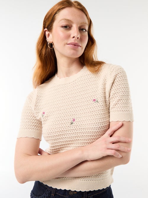 Trui met korte mouwen en geborduurde bloemen - Kiabi Trui met korte mouwen en geborduurde bloemen - Kiabi