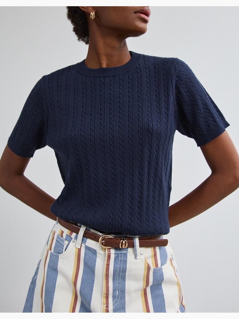 Trui met korte mouwen gebreid, mo fashion Blauw - Kiabi