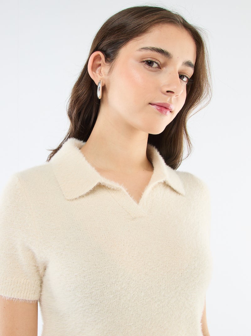 Trui met korte mouwen van harig breisel Biege - Kiabi