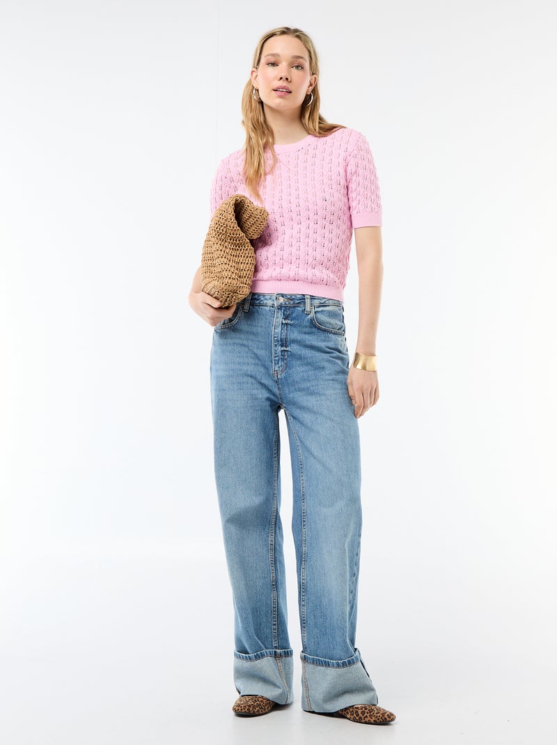 Trui met korte mouwen van opengewerkt haakbreisel Rose - Kiabi