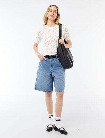 Trui met korte mouwen van opengewerkt haakbreisel