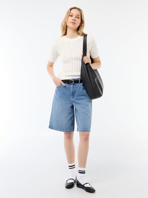 Trui met korte mouwen van opengewerkt haakbreisel - Kiabi