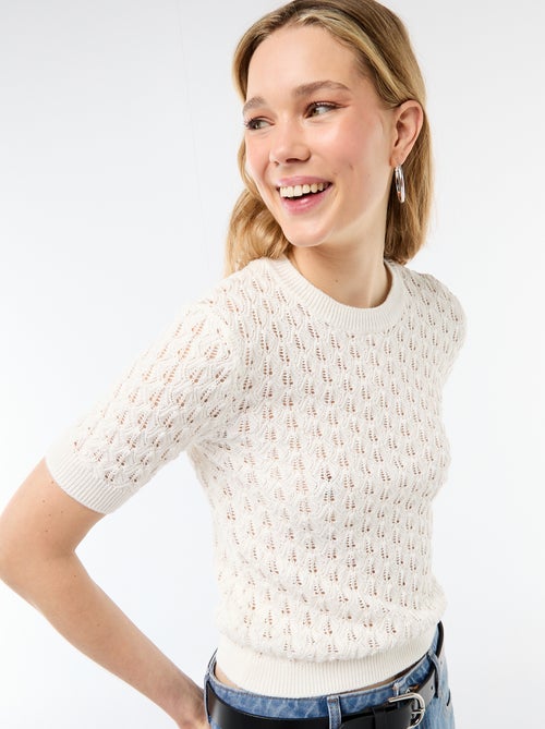 Trui met korte mouwen van opengewerkt haakbreisel - Kiabi