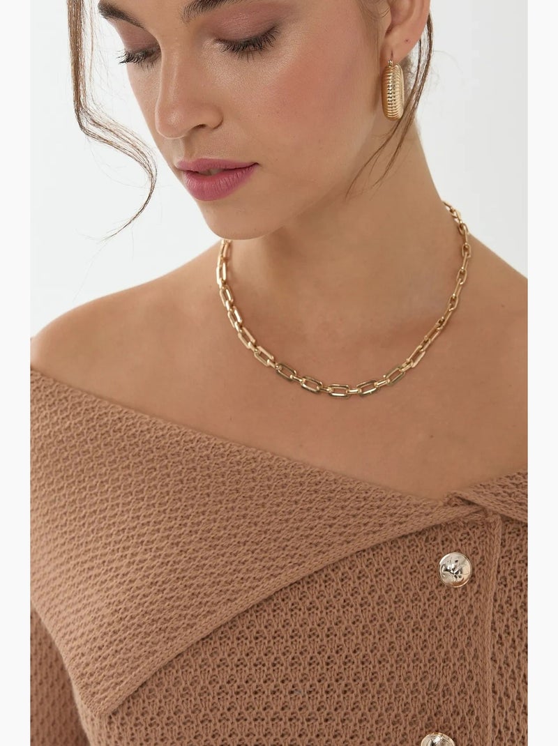 Trui met off-shoulder knoopdetail hiccup Bruin - Kiabi