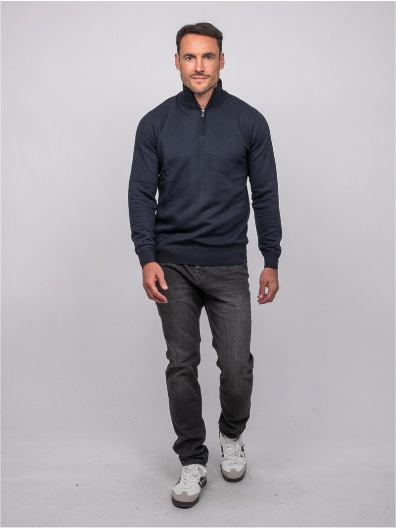 Trui met opstaande kraag en rits larko Marineblauw - Kiabi