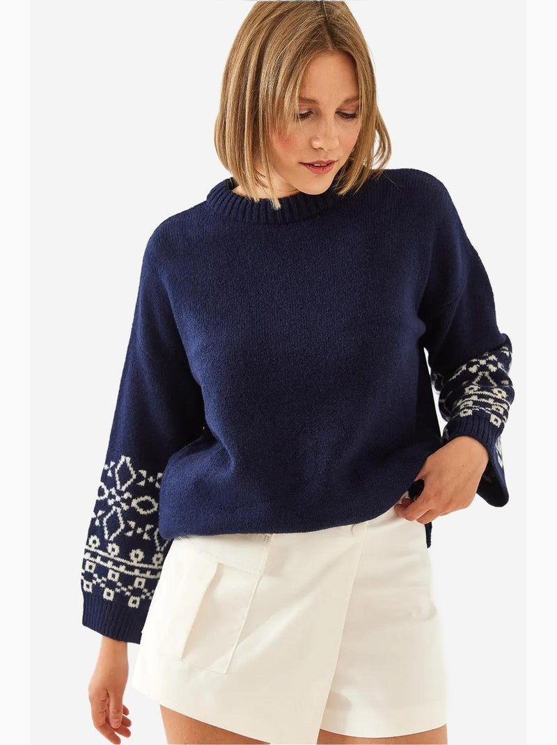 Trui met patroonmouwen lucci Marineblauw - Kiabi
