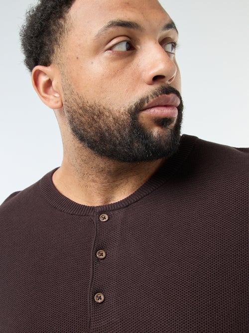 Trui met piquétextuur en geknoopte ronde hals - Kiabi