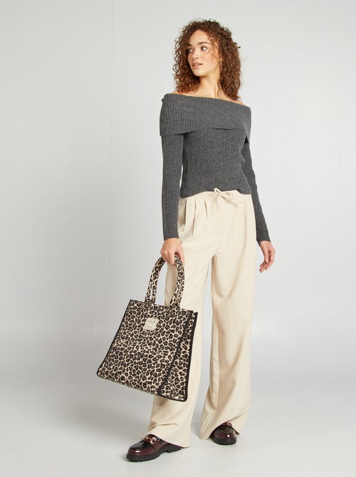 Trui met ribbeltextuur en bardothals - Kiabi