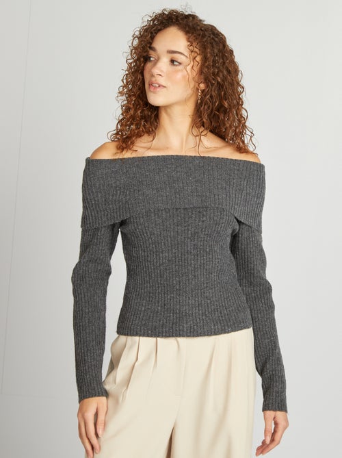 Trui met ribbeltextuur en bardothals - Kiabi