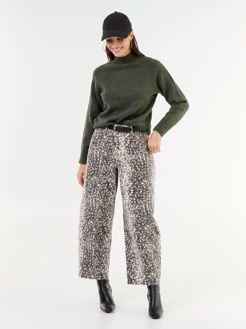 Trui met ribgebreide col Groen - Kiabi